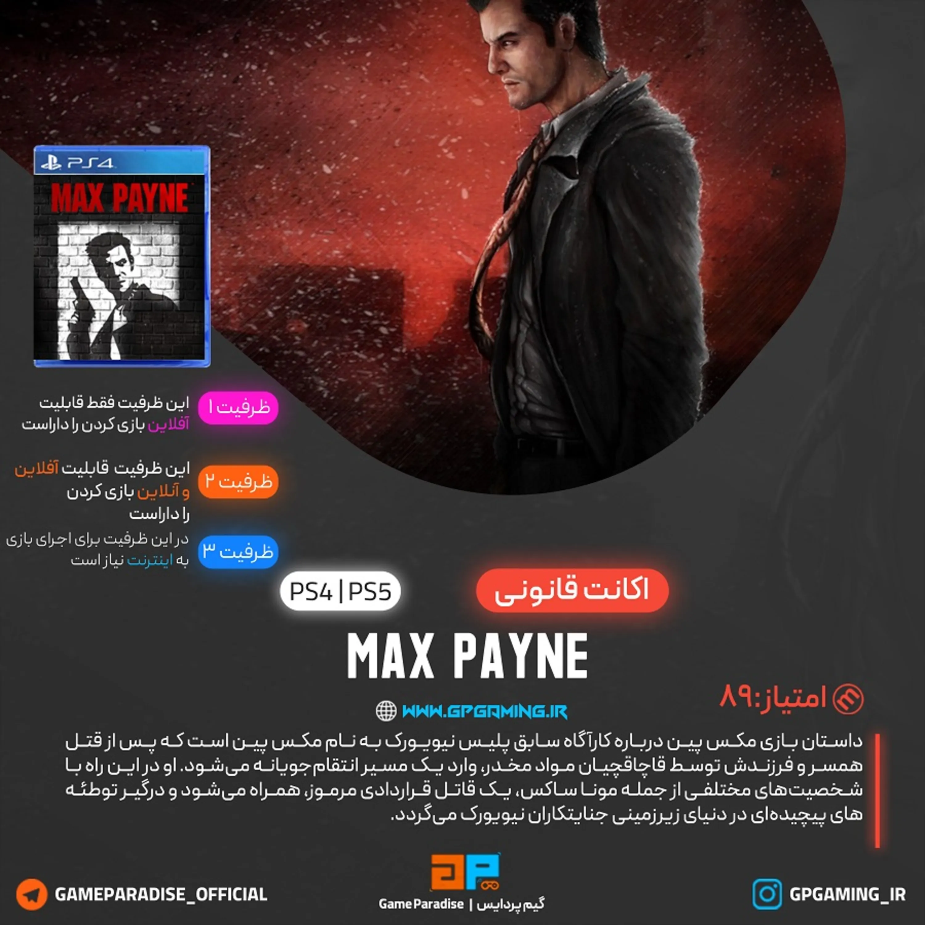 اکانت قانونی Max Payne برای PS4 & PS5